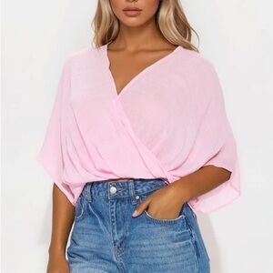 Fashion Nova Light Pink Wrap Blouse